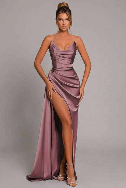 Alienor | Women's Ruched Satin Bodycon Maxi Dress