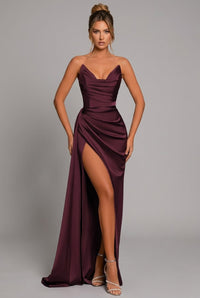 Alienor | Women's Ruched Satin Bodycon Maxi Dress