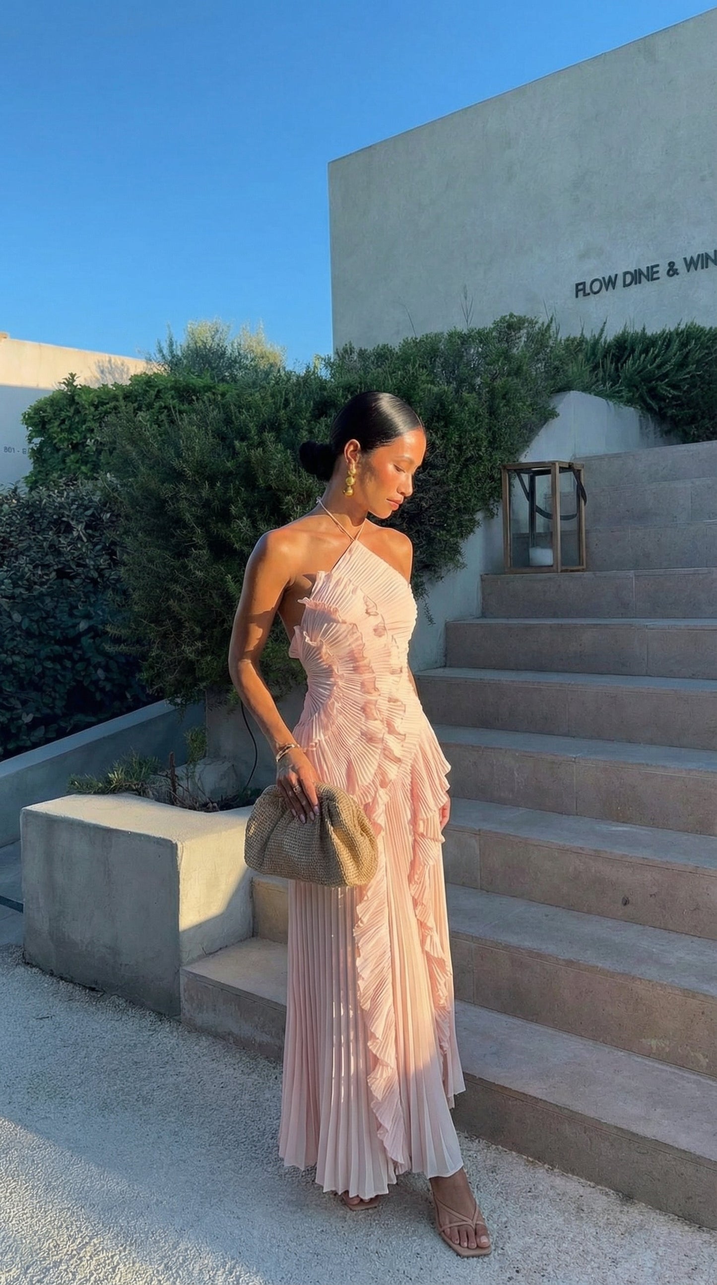 Lucienne | Halter Neck Ruffle Asymmetric Maxi Dress