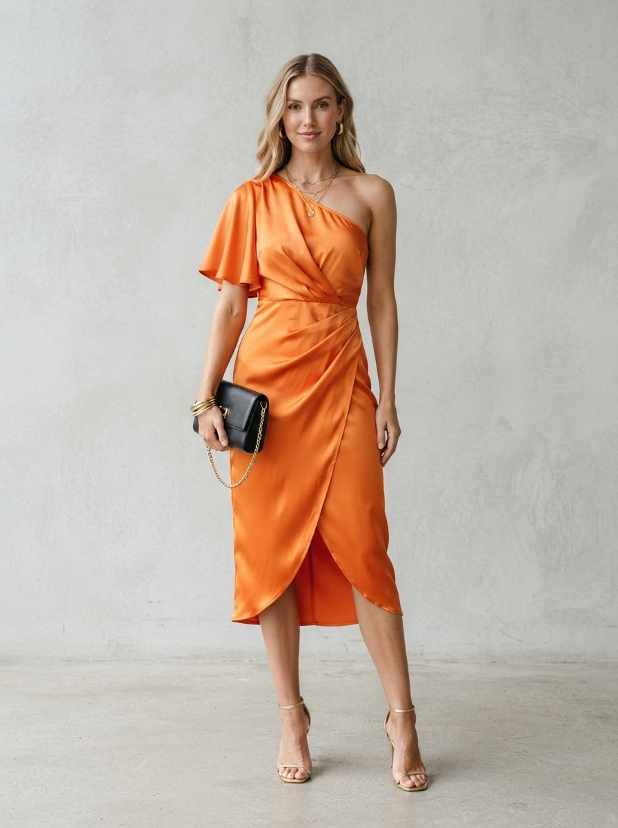 Perrine | Satin One-Shoulder Midi Dress