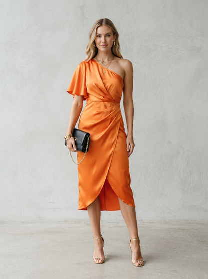 Perrine | Satin One-Shoulder Midi Dress