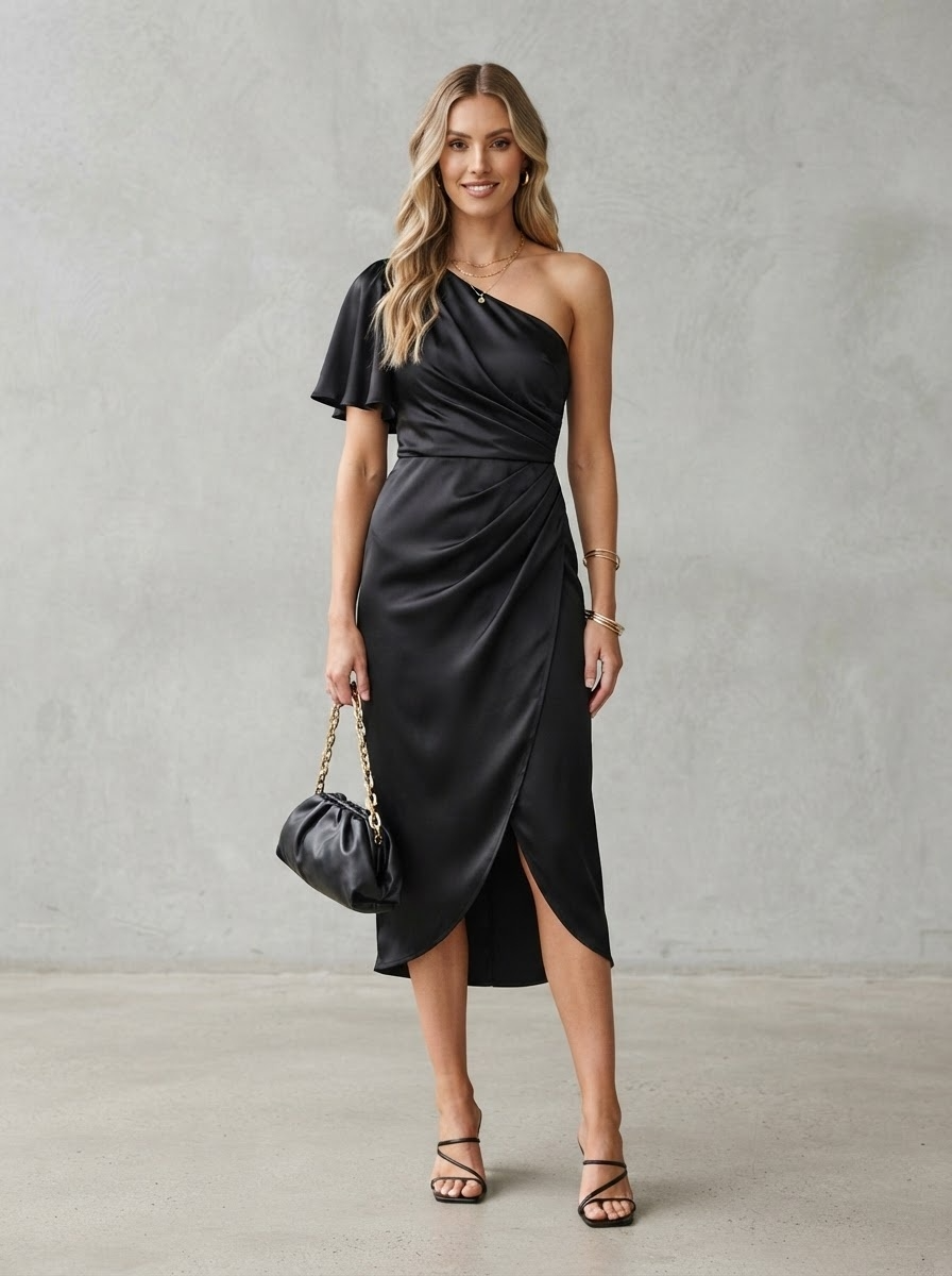 Perrine | Satin One-Shoulder Midi Dress
