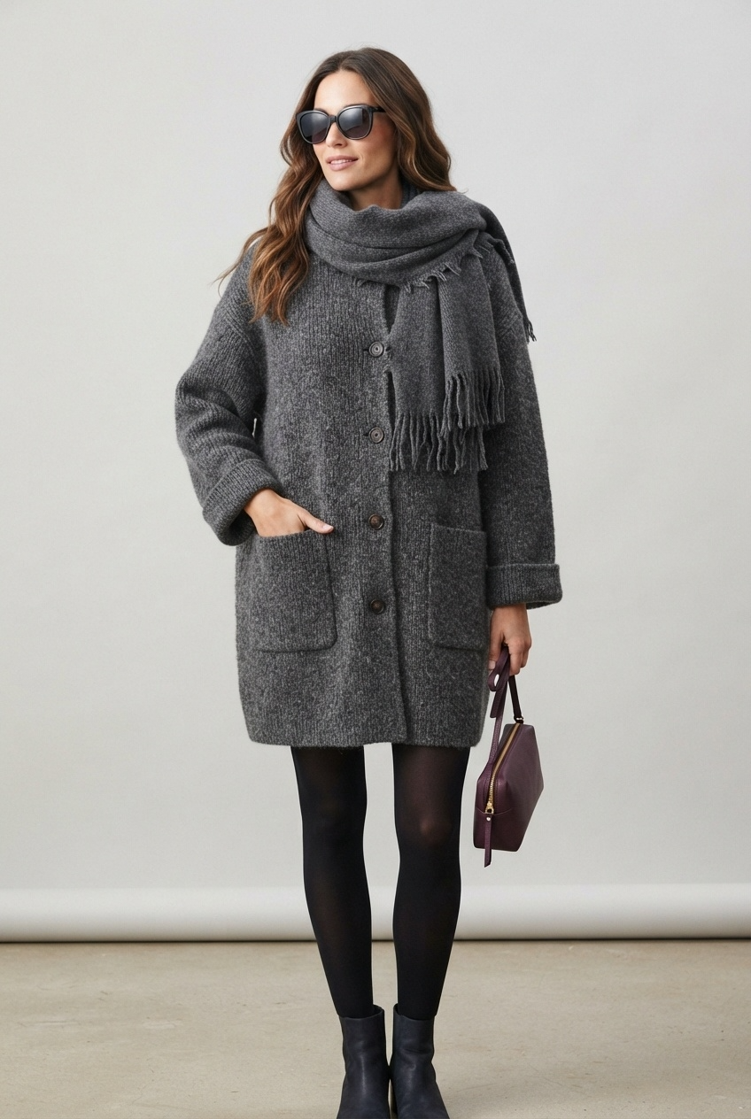 Cecile | Knit Cardigan Coat with Matching Scarf