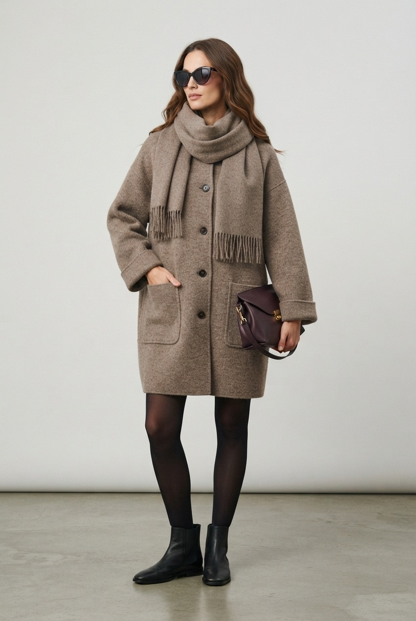 Cecile | Knit Cardigan Coat with Matching Scarf