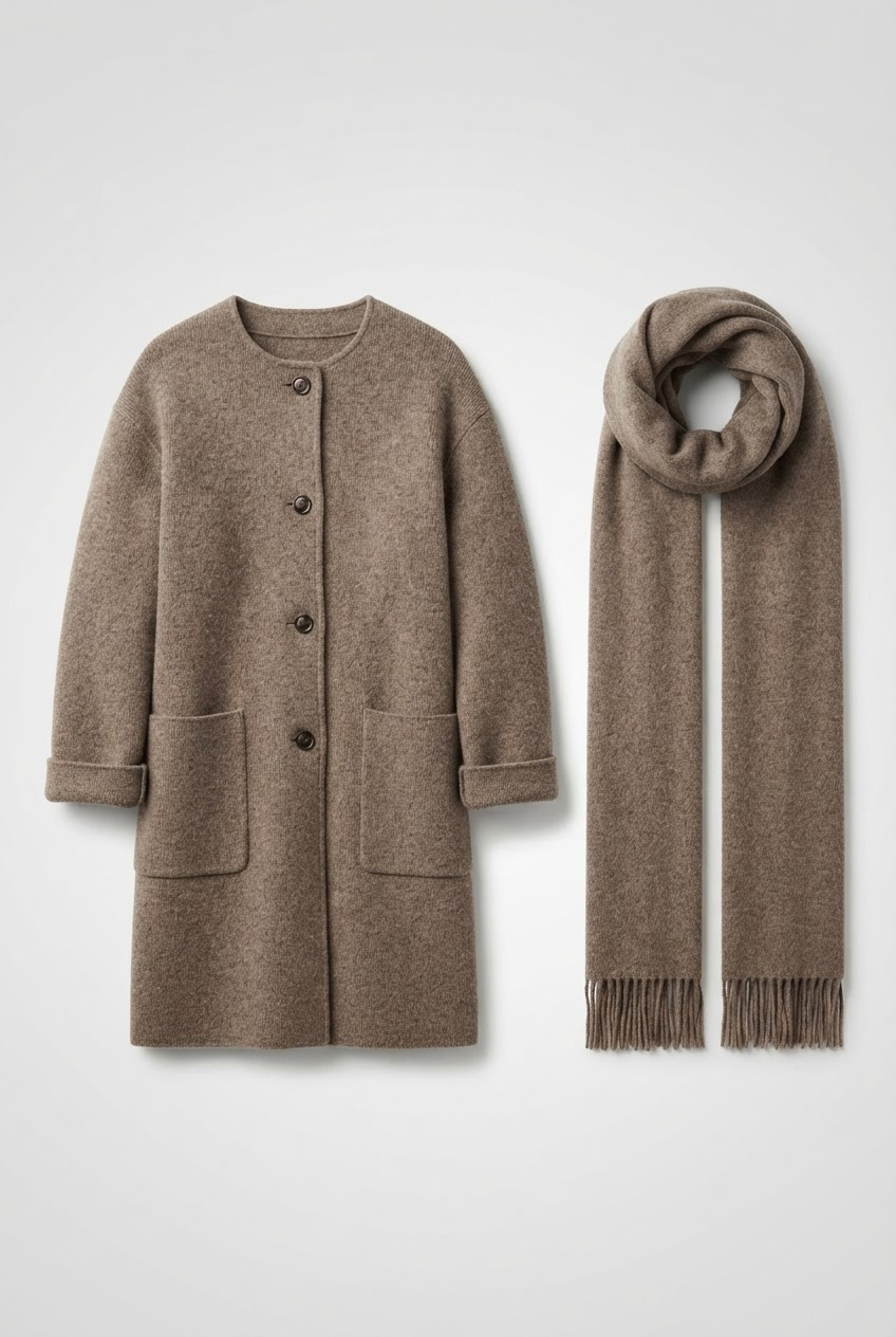 Cecile | Knit Cardigan Coat with Matching Scarf