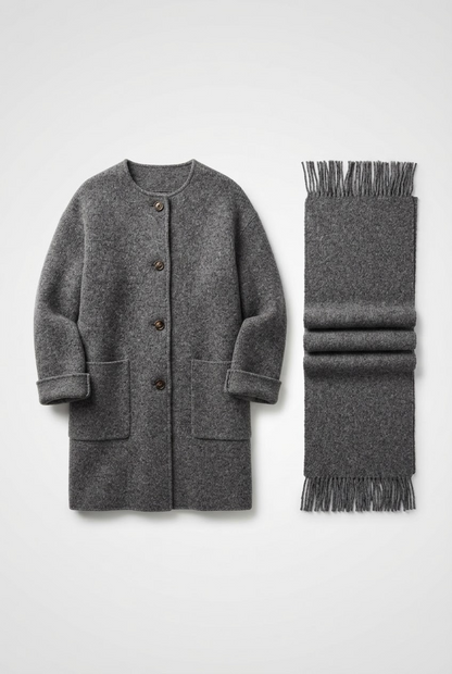 Cecile | Knit Cardigan Coat with Matching Scarf