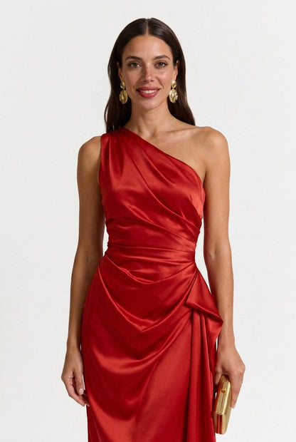 Gabrielle | Women's One Shoulder Ruched Midi Dress