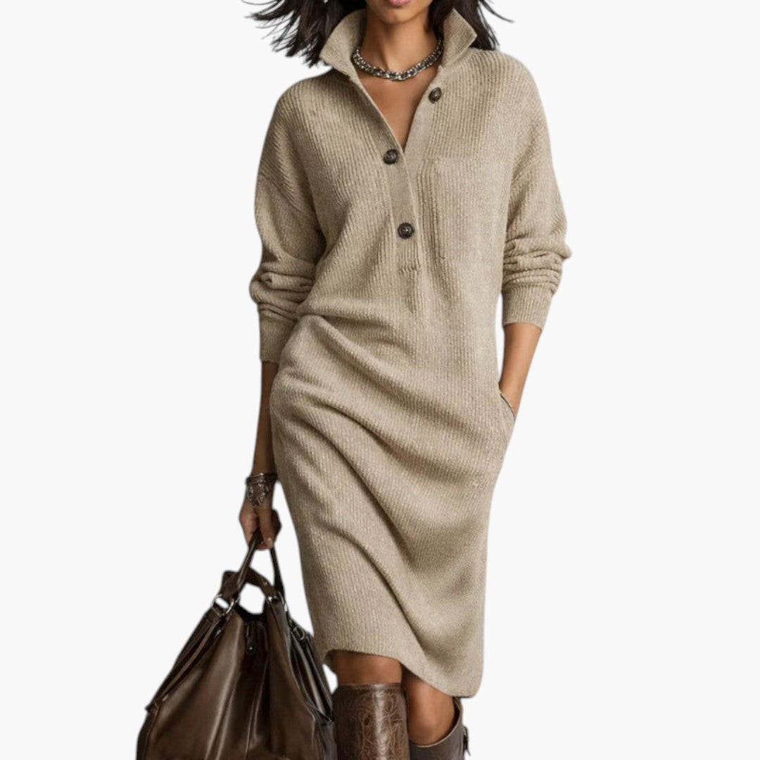 Elaris | Long Sleeve High Neck Midi Dress