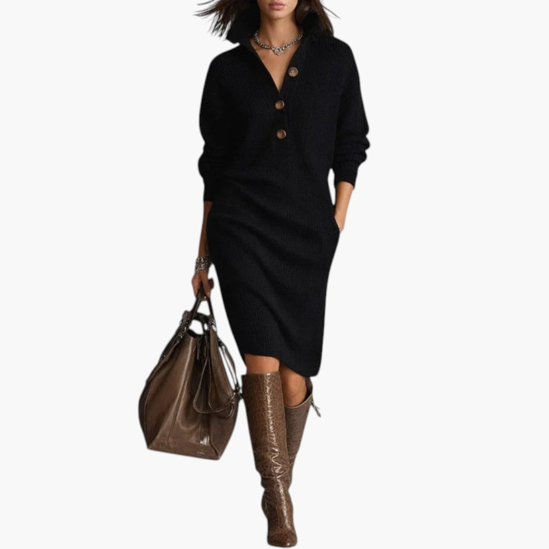 Elaris | Long Sleeve High Neck Midi Dress