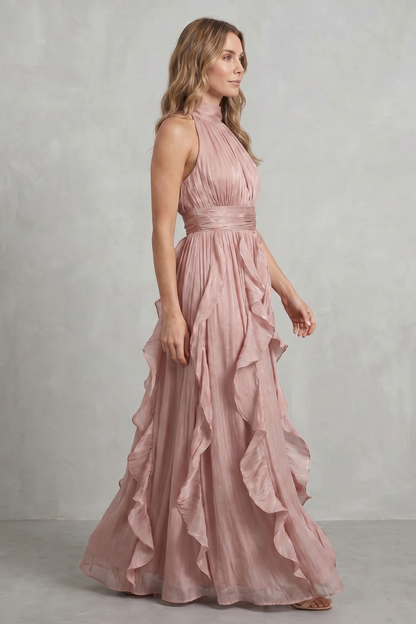Camille | Women's Chiffon Halter Ruffle Maxi Dress