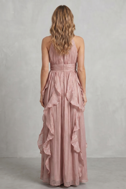 Camille | Women's Chiffon Halter Ruffle Maxi Dress