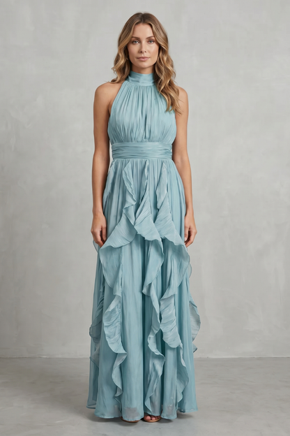 Camille | Women's Chiffon Halter Ruffle Maxi Dress