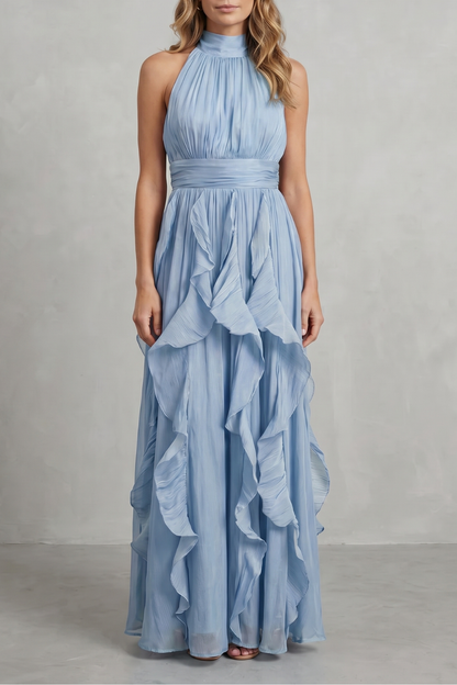 Camille | Women's Chiffon Halter Ruffle Maxi Dress