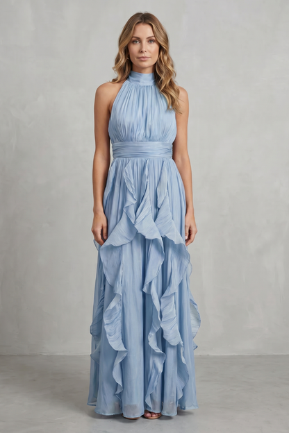 Camille | Women's Chiffon Halter Ruffle Maxi Dress