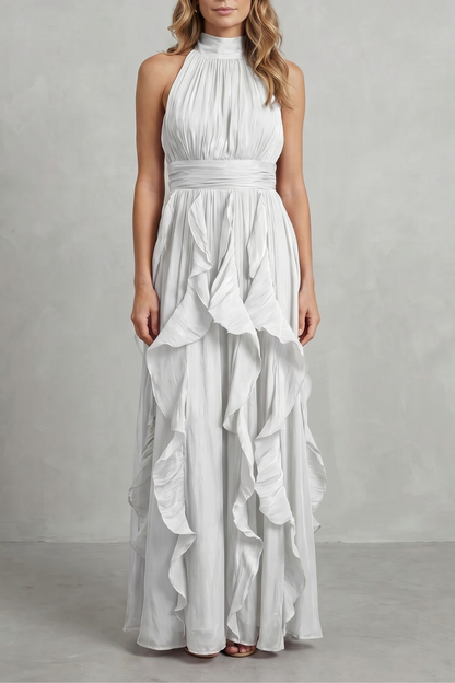 Camille | Women's Chiffon Halter Ruffle Maxi Dress