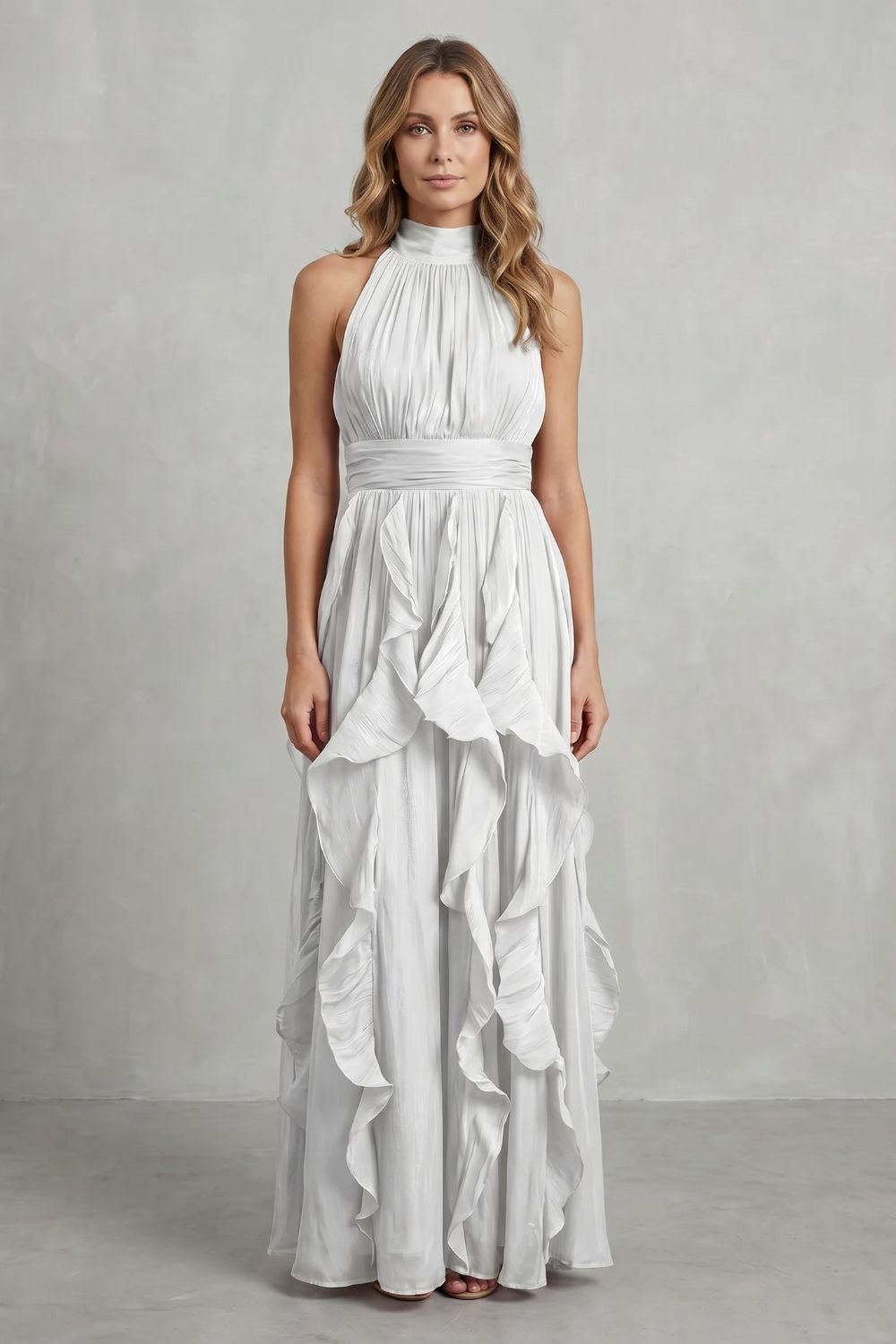 Camille | Women's Chiffon Halter Ruffle Maxi Dress