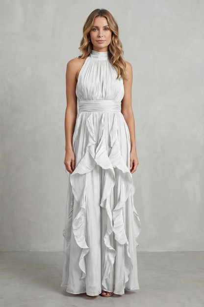 Camille | Women's Chiffon Halter Ruffle Maxi Dress