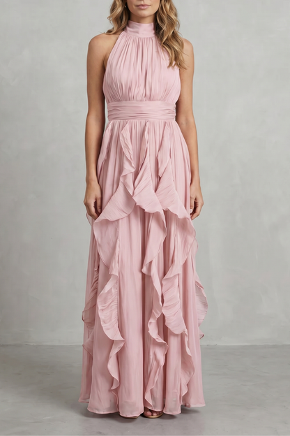 Camille | Women's Chiffon Halter Ruffle Maxi Dress