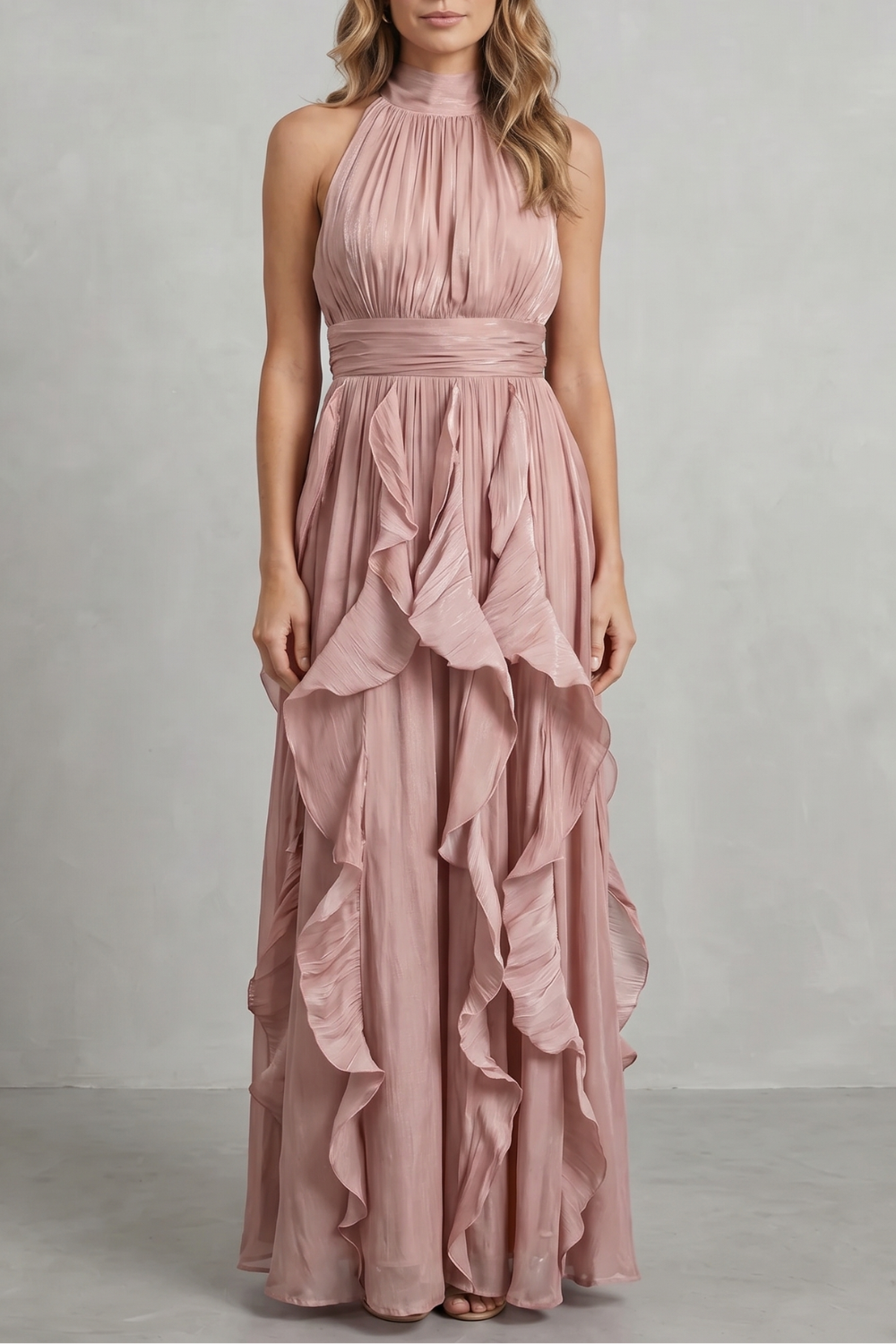 Camille | Women's Chiffon Halter Ruffle Maxi Dress