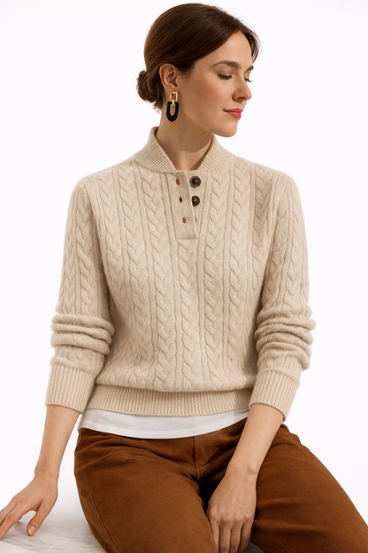 Seravelle | Cozy Cable Knit Turtleneck Wool Blend Sweater