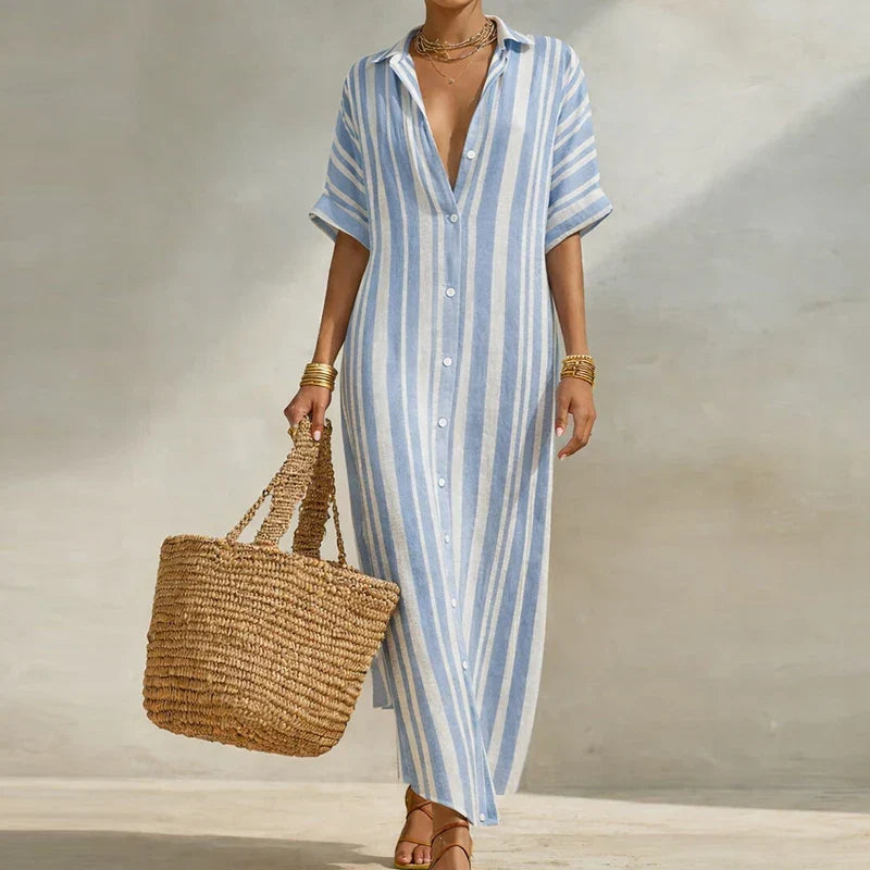 Aurore | Women's Striped Linen Shirt Dress