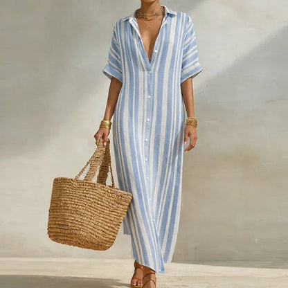 Aurore | Women's Striped Linen Shirt Dress