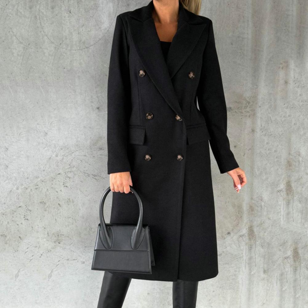 Celviane | Long Wool Blend Coat Notched Lapel