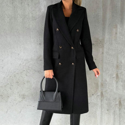 Celviane | Long Wool Blend Coat Notched Lapel