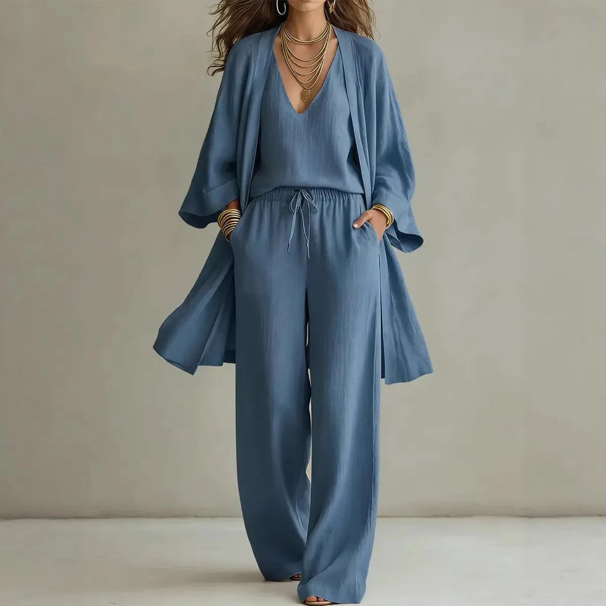 Genevieve | Three-Piece Linen Cardigan Set