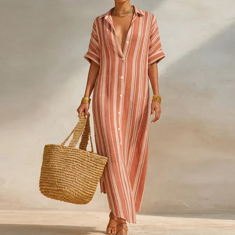 Aurore | Women's Striped Linen Shirt Dress
