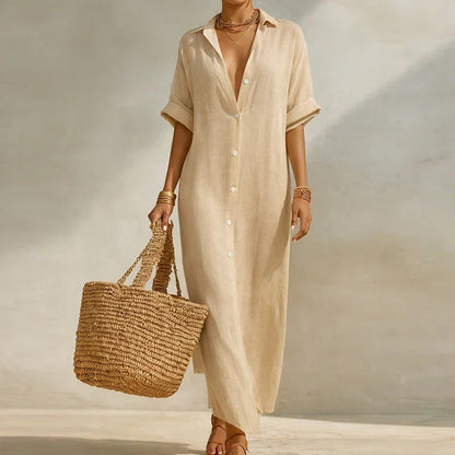 Aurore | Women's Striped Linen Shirt Dress