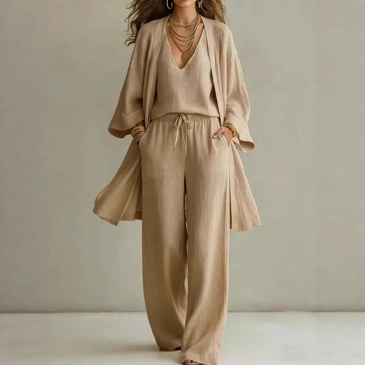 Genevieve | Three-Piece Linen Cardigan Set