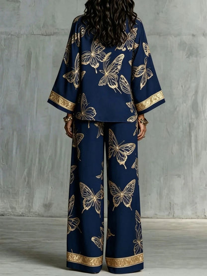 Josephine | Butterfly Print Wide-Leg Shirt Set