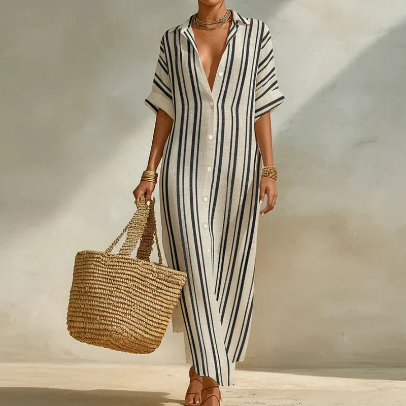 Aurore | Women's Striped Linen Shirt Dress