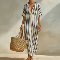 Aurore | Women's Striped Linen Shirt Dress