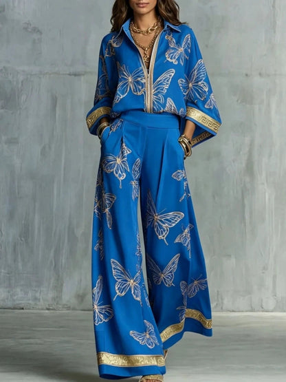 Josephine | Butterfly Print Wide-Leg Shirt Set