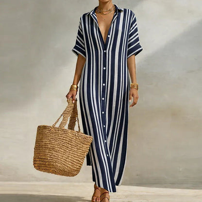 Aurore | Women's Striped Linen Shirt Dress