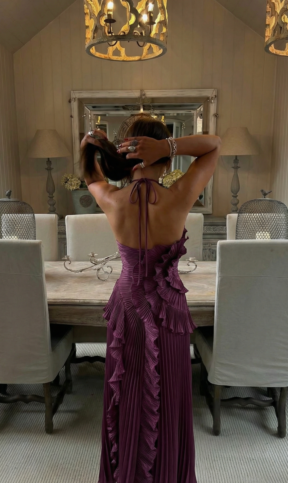 Lucienne | Halter Neck Ruffle Asymmetric Maxi Dress