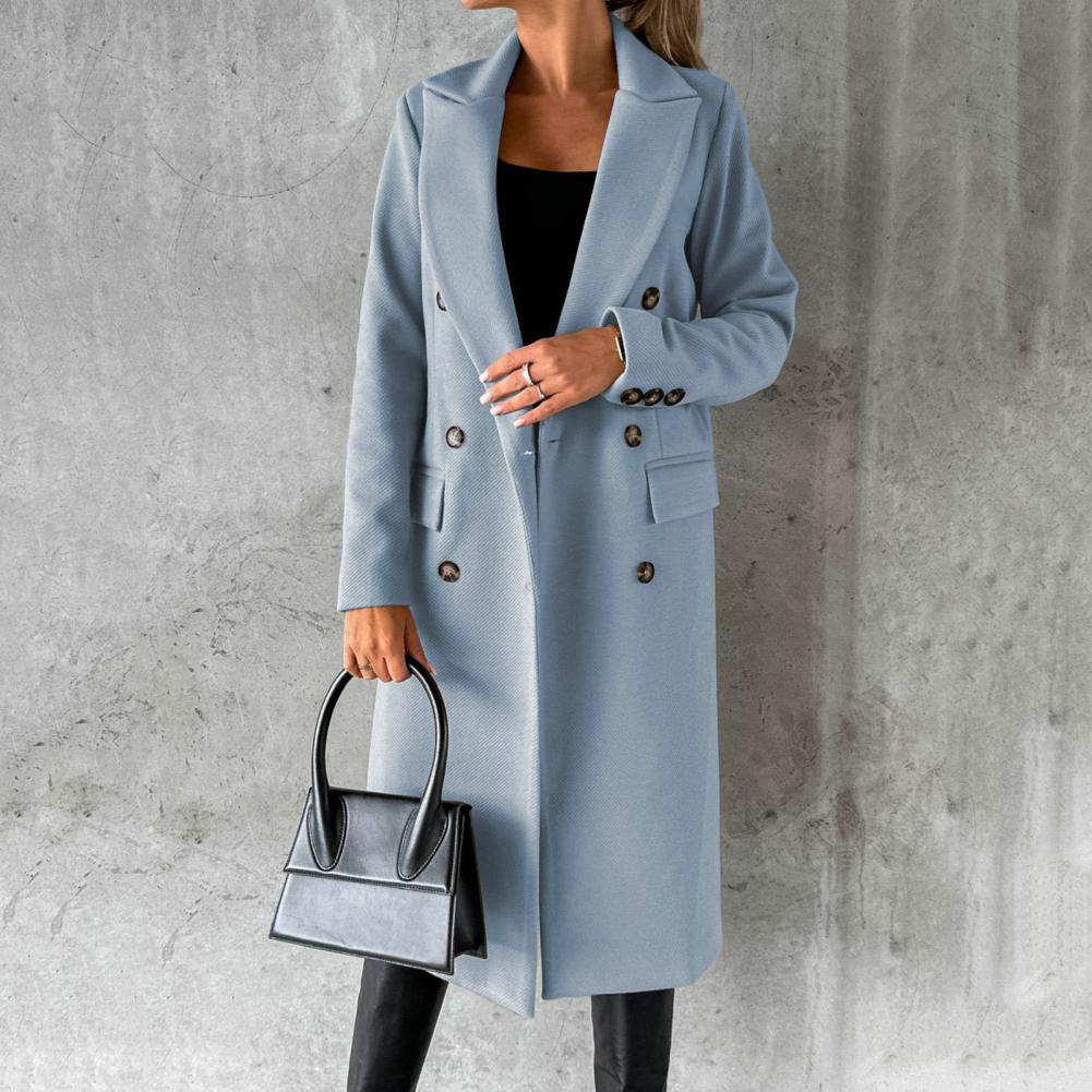 Celviane | Long Wool Blend Coat Notched Lapel