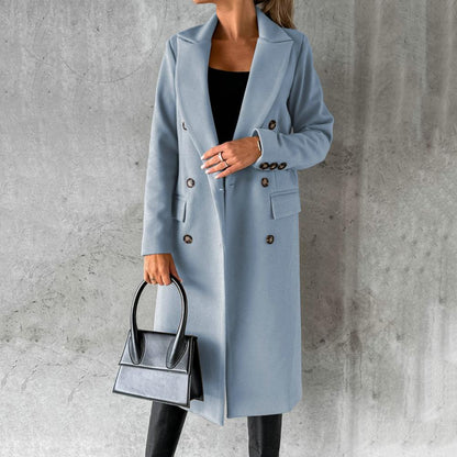Celviane | Long Wool Blend Coat Notched Lapel