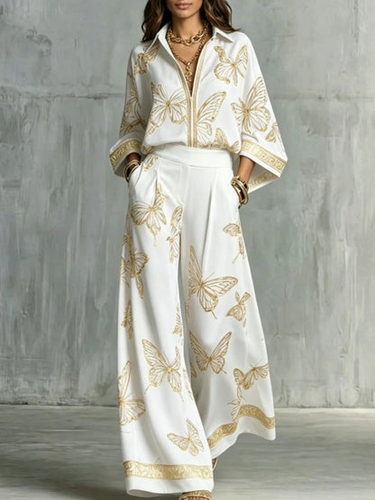 Josephine | Butterfly Print Wide-Leg Shirt Set
