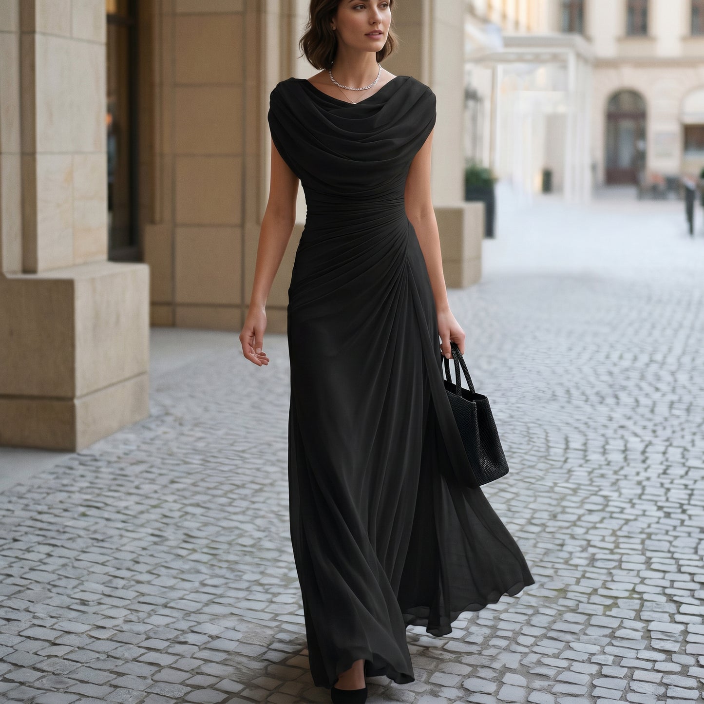 Anouk | Cowl Neck Ruched Waist Maxi Dress