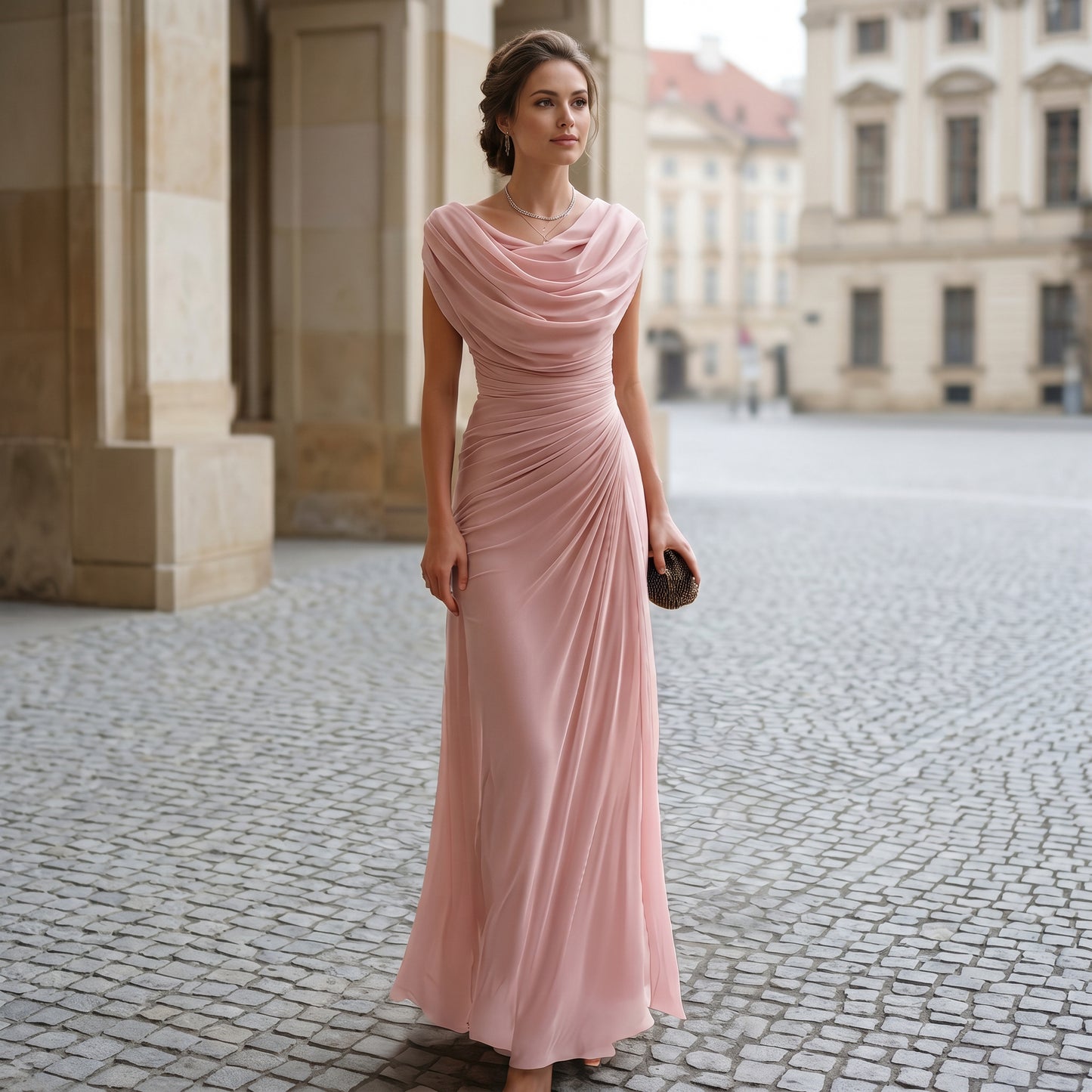Anouk | Cowl Neck Ruched Waist Maxi Dress