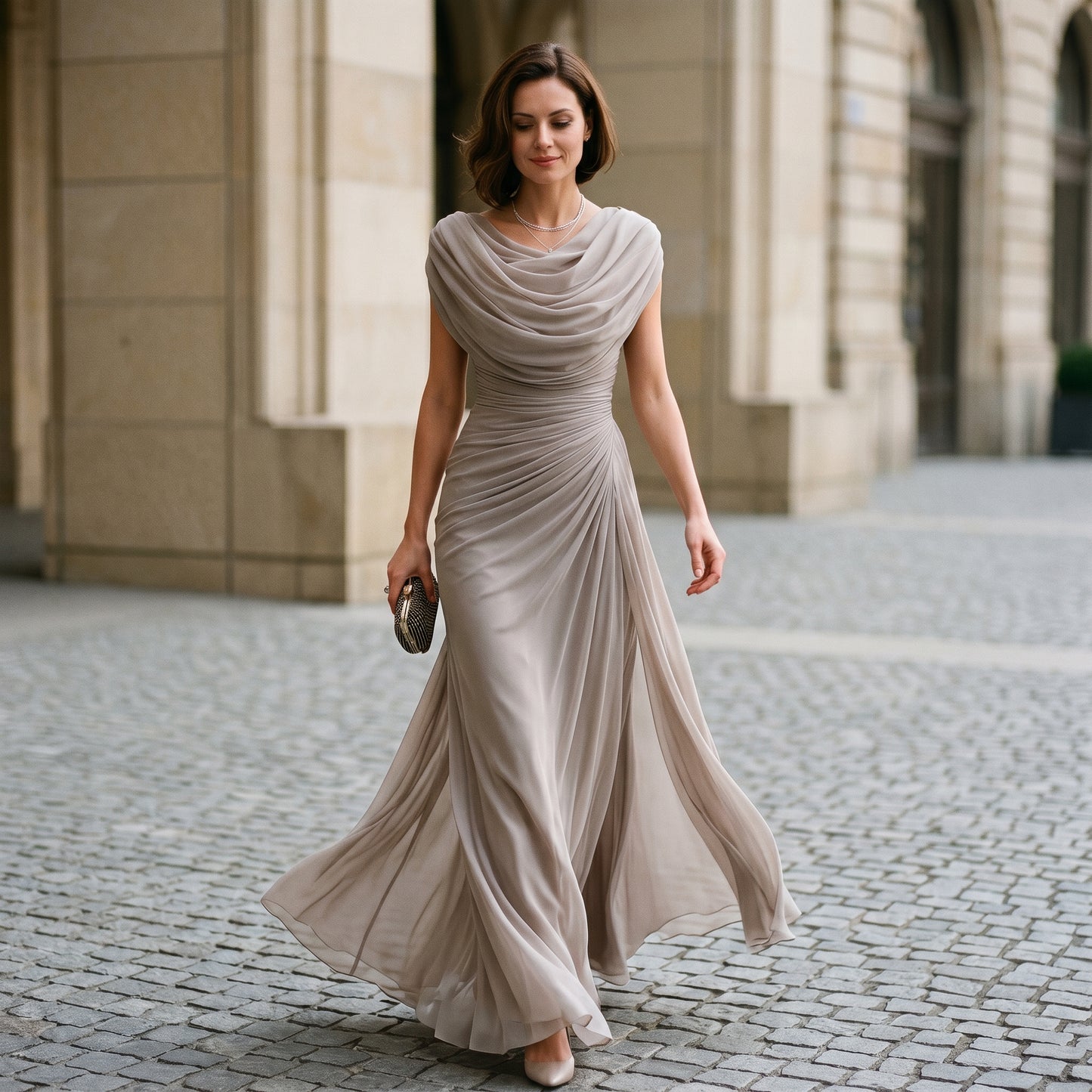 Anouk | Cowl Neck Ruched Waist Maxi Dress