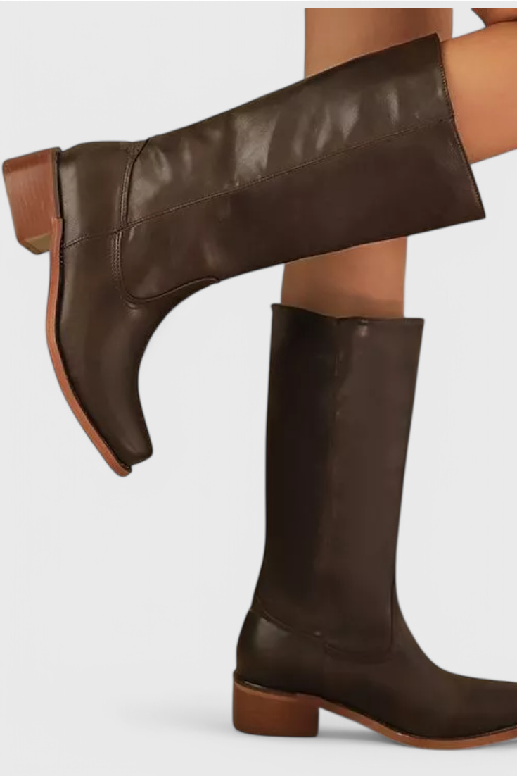 Larevia | Leather Knee High Heeled Boots