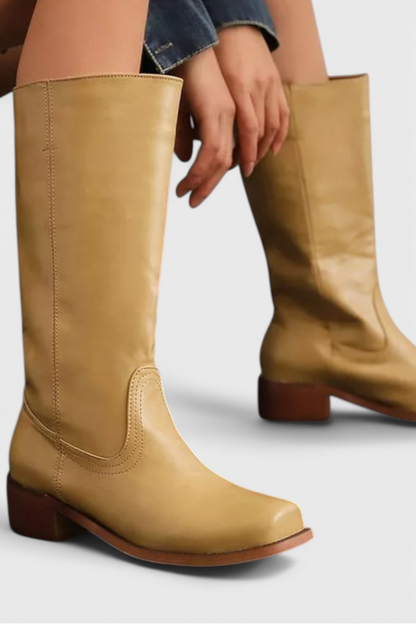 Larevia | Leather Knee High Heeled Boots