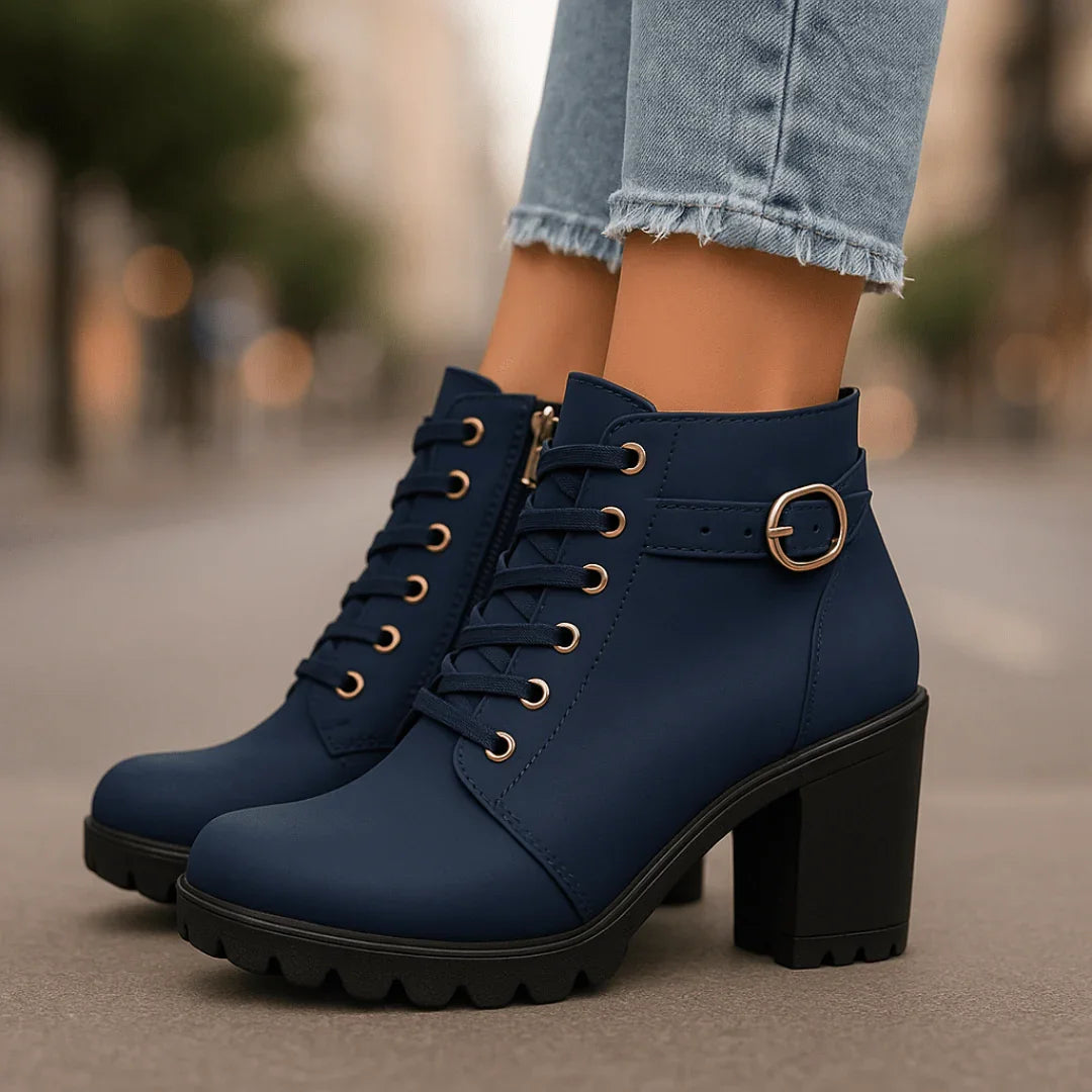 Blanche | Block Heel Lace-Up Ankle Boots