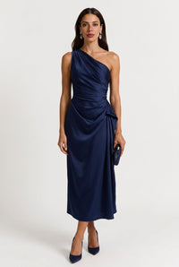 Gabrielle | Women's One Shoulder Ruched Midi Dress