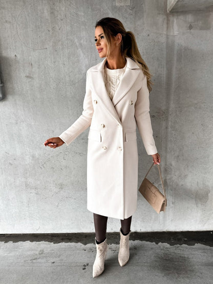 Celviane | Long Wool Blend Coat Notched Lapel