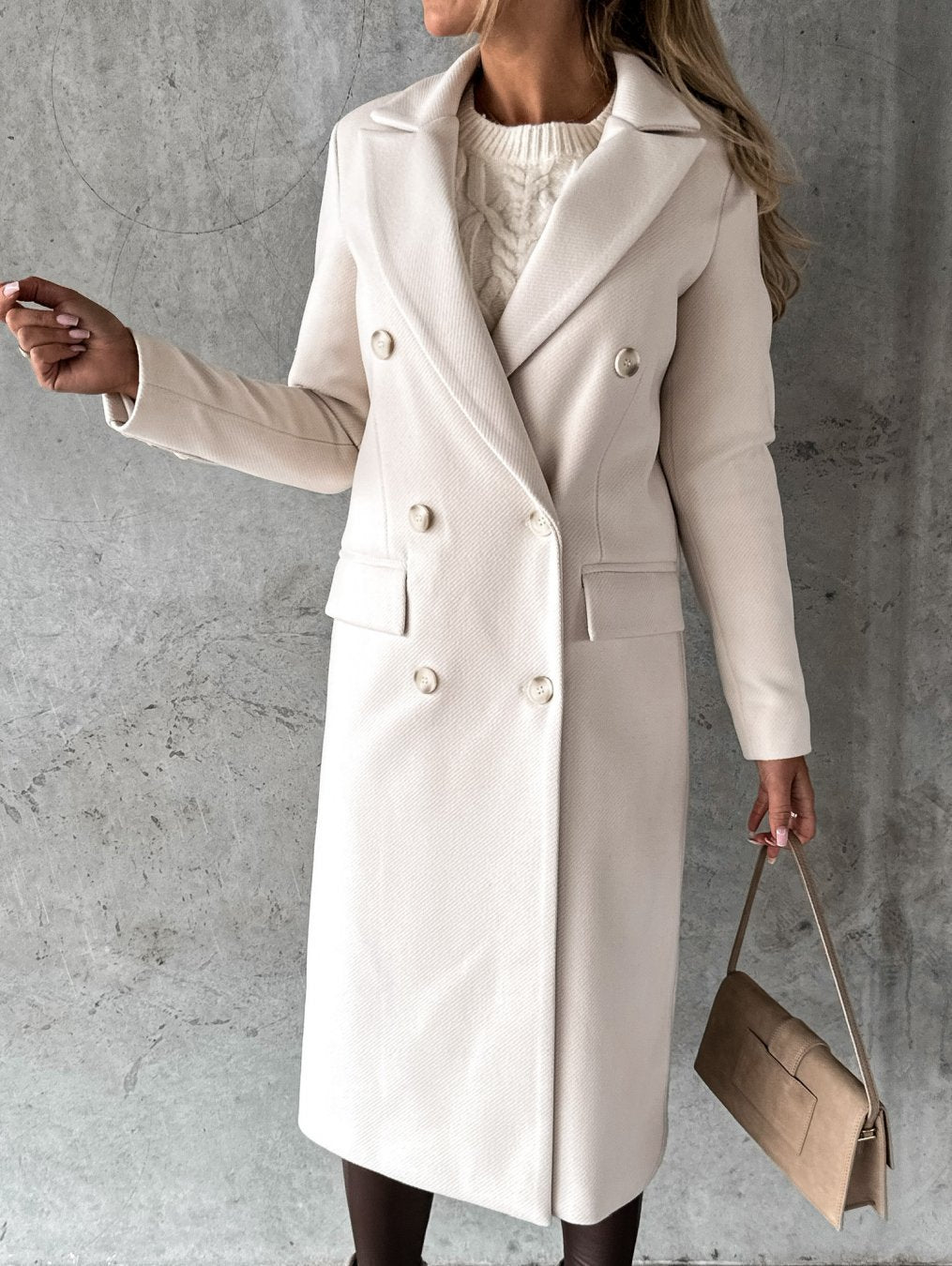 Celviane | Long Wool Blend Coat Notched Lapel